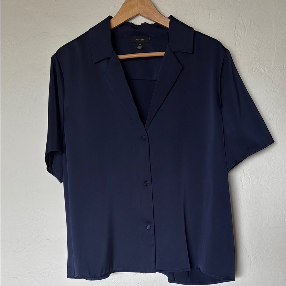Halogen Nordstrom Navy Blue Short Sleeve Button Down Camp Shirt